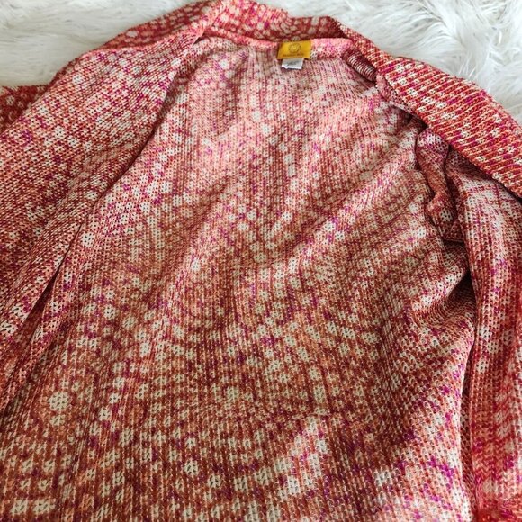 Ruby Rd Cardigan Women Size LARGE Orange Red‎ Mesh Lace Shrug Open Front Boho - Picture 7 of 13